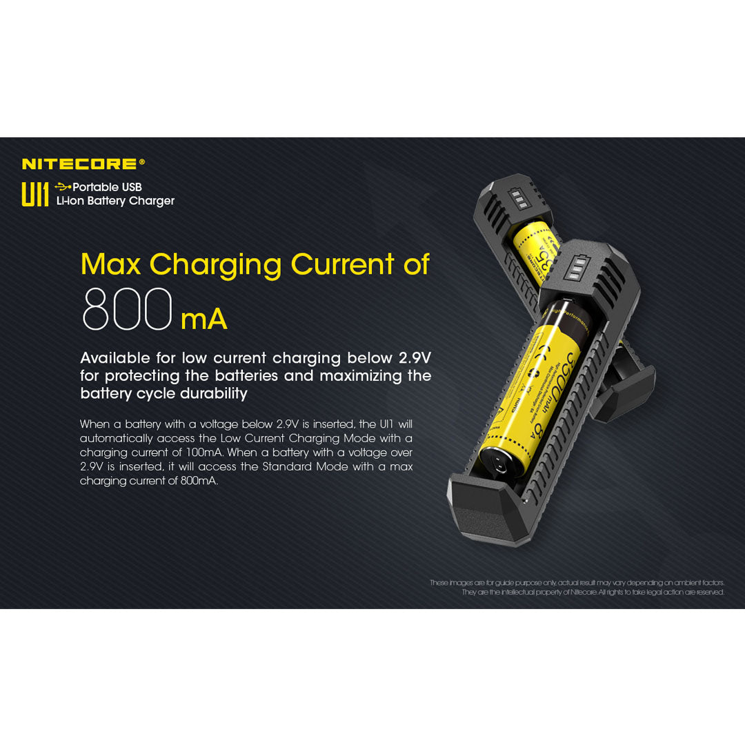 Nitecore UI1 Single-Slot Intelligent USB Lithium-ion Battery Charger for 18650, 18350, 20700, 21700 etc