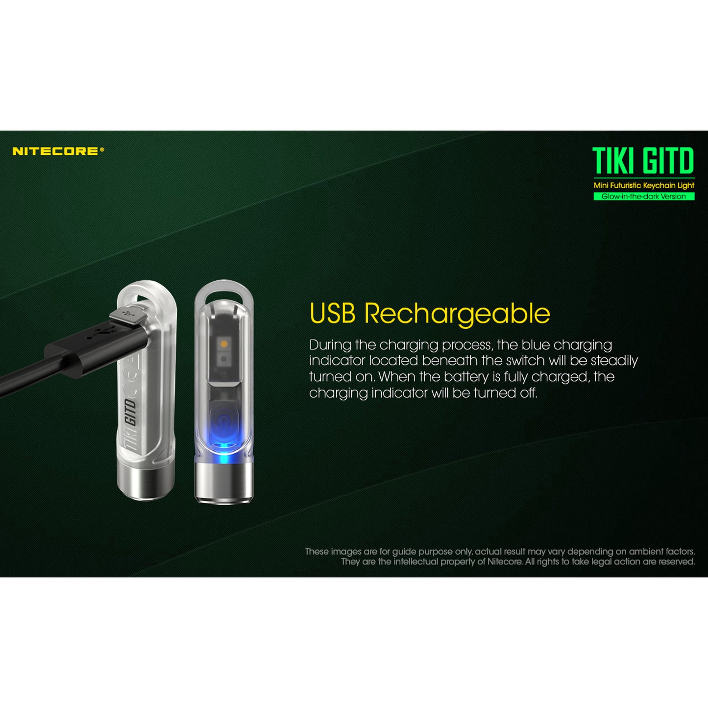 Nitecore TIKI GITD 300 Lumen Rechargeable Keychain Flashlight