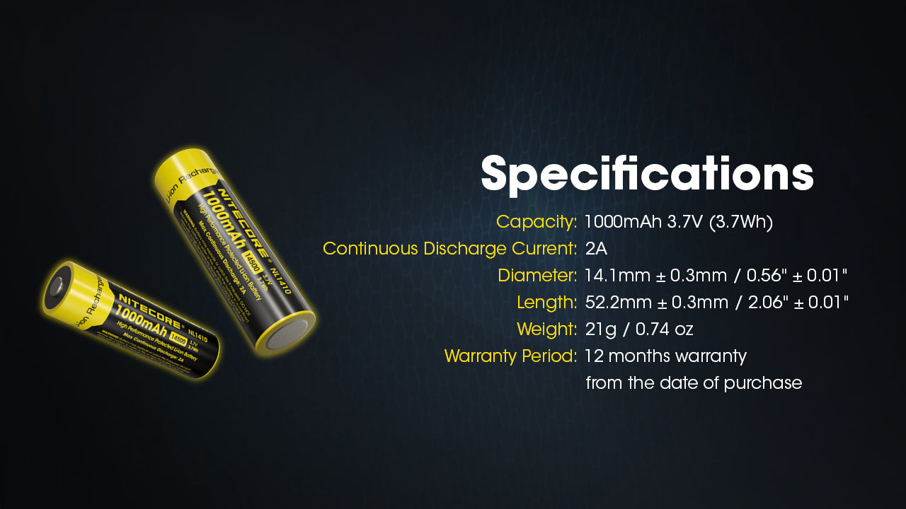 Nitecore NL1410 1000mAh Rechargeable 14500 Battery