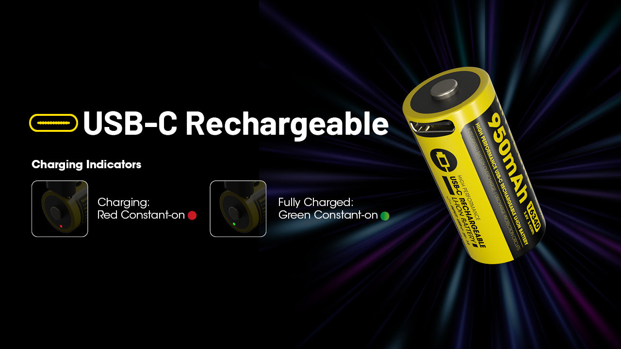 Nitecore NL169R 950mAh USB-C Rechargeable 16340 Battery