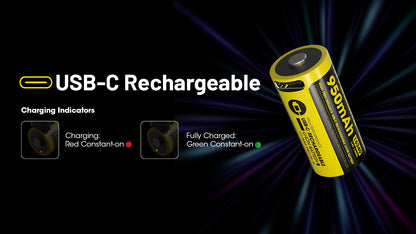 Nitecore NL169R 950mAh USB-C Rechargeable 16340 Battery