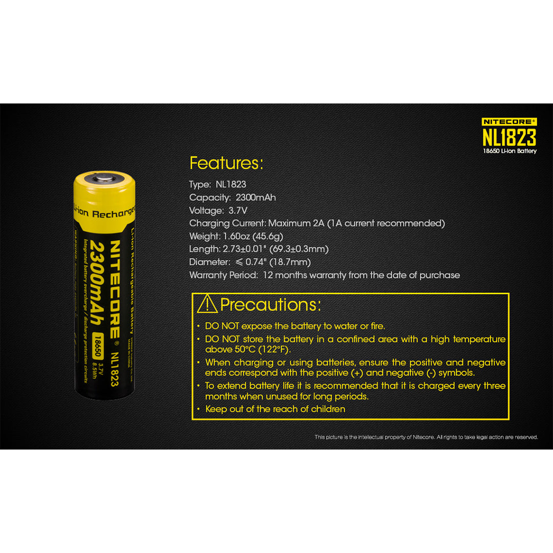 Nitecore NL1823 2300mAh Rechargeable 18650 Battery