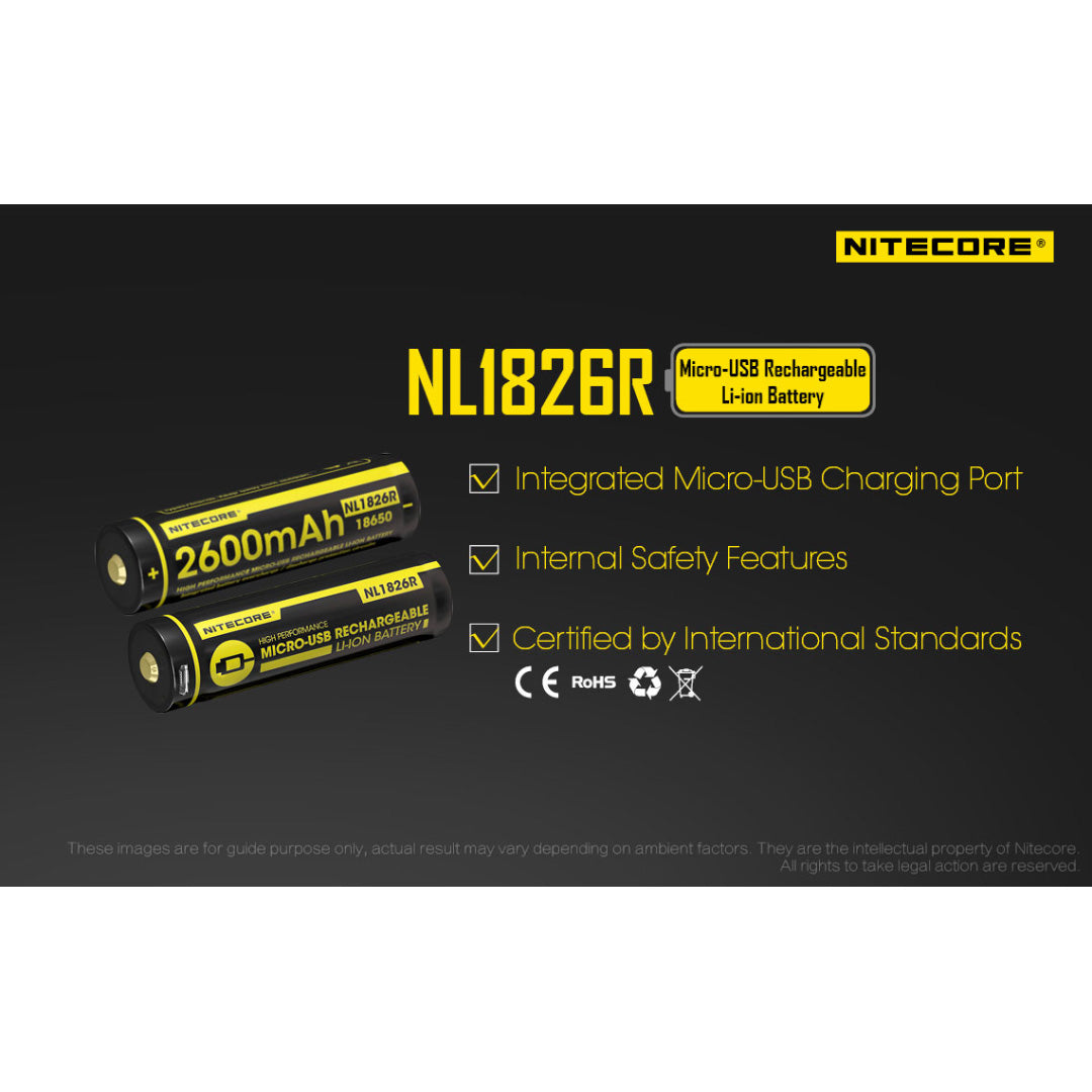 Nitecore NL1826R 2600mAh USB Rechargeable 18650 Li-ion Battery