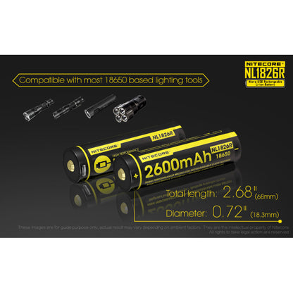 Nitecore NL1826R 2600mAh USB Rechargeable 18650 Li-ion Battery