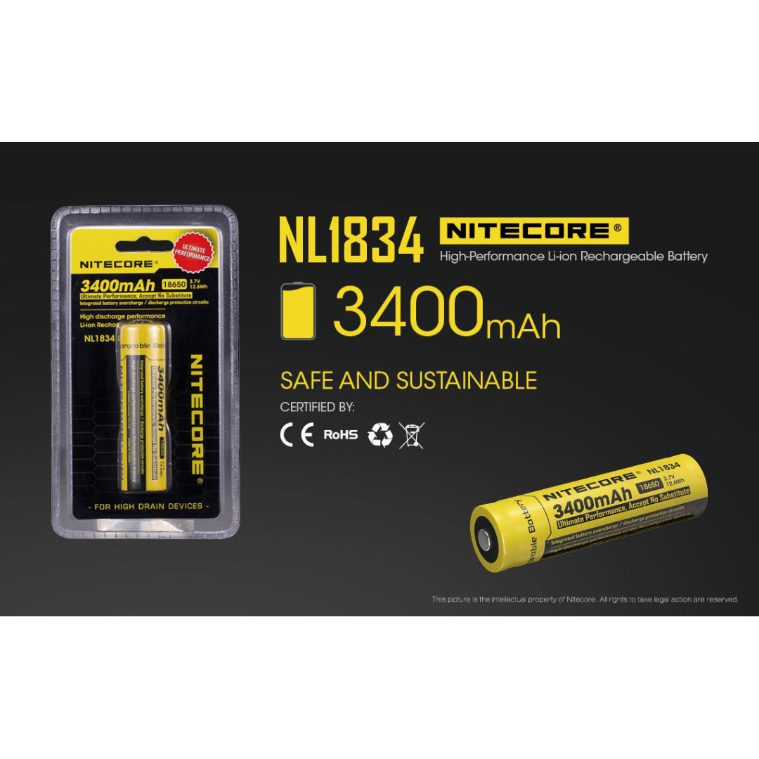 Nitecore NL1834 3400mAh Rechargeable 18650 Battery