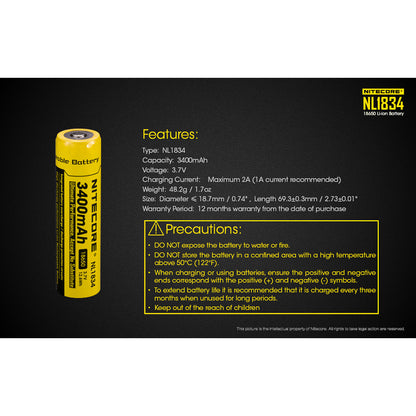 Nitecore NL1834 3400mAh Rechargeable 18650 Battery