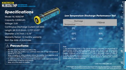 Nitecore NL1835LTHP Cold Weather 18650 Battery