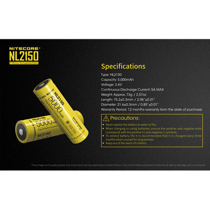 Nitecore NL2150 5000mAh Rechargeable 21700 Battery