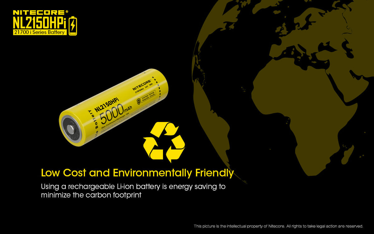 Nitecore NL2150HPI 5000mAh Rechargeable Battery for i Series Flashlights (P20i, P20iX, SRT6i, etc)