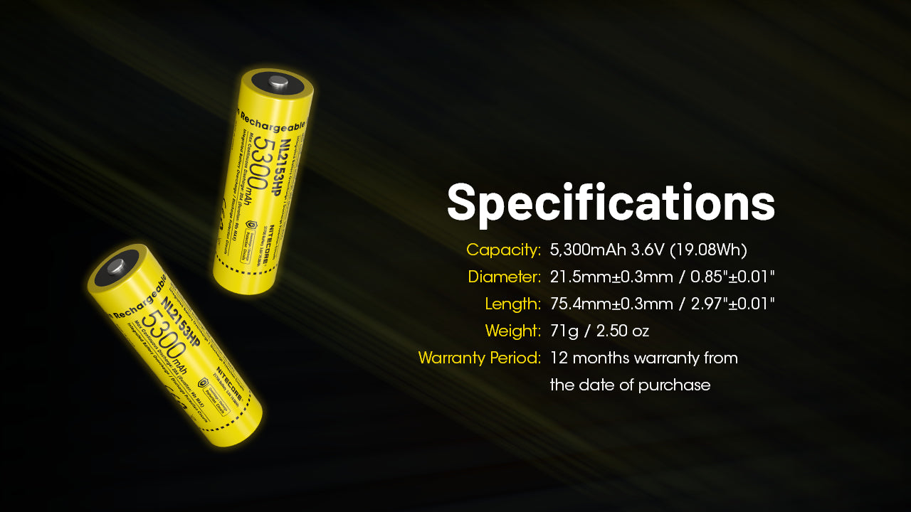 Nitecore NL2153HP 5300mAh Rechargeable 21700 Battery