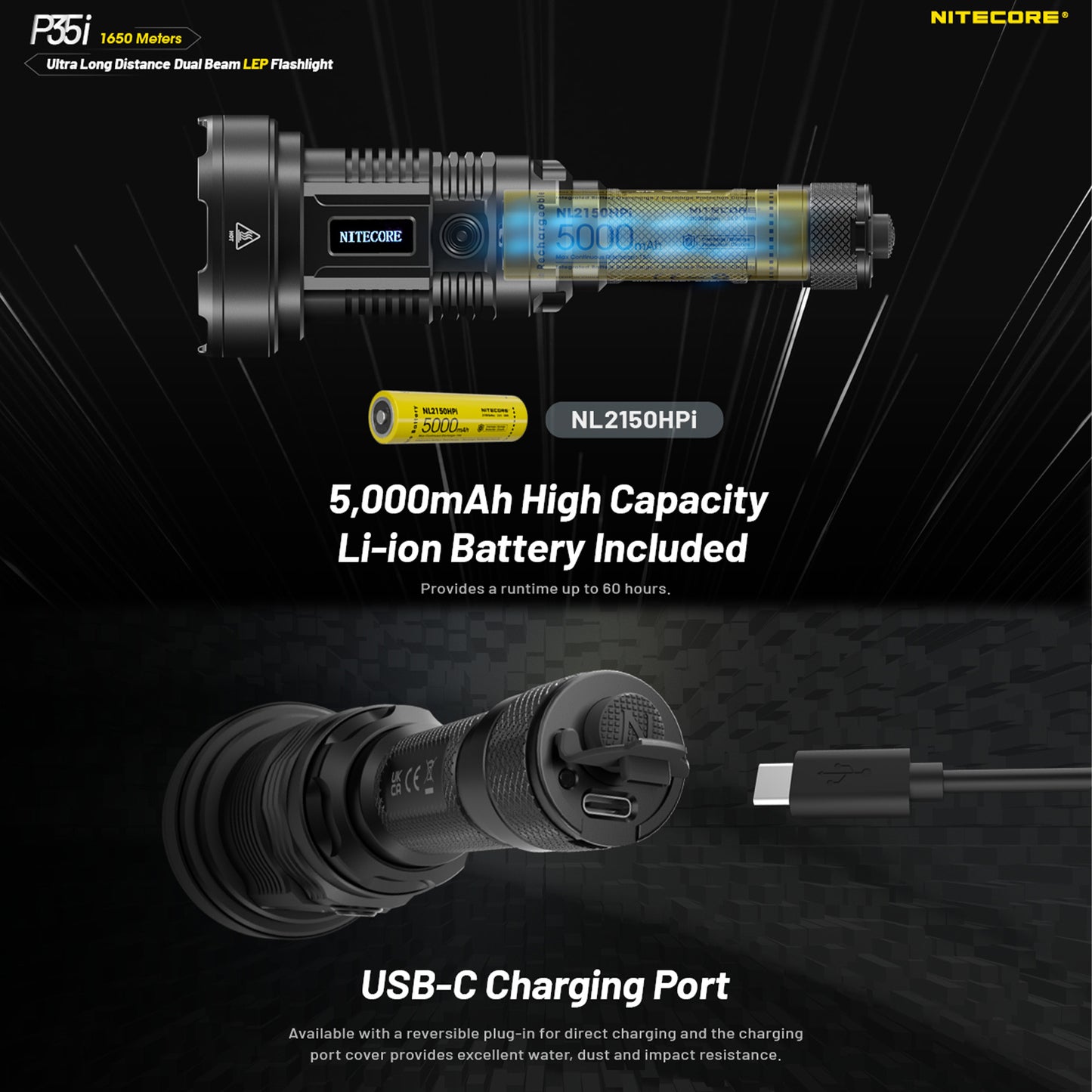 Nitecore P35i 3000 Lumen 1804 Yard Rechargeable LEP Flashlight