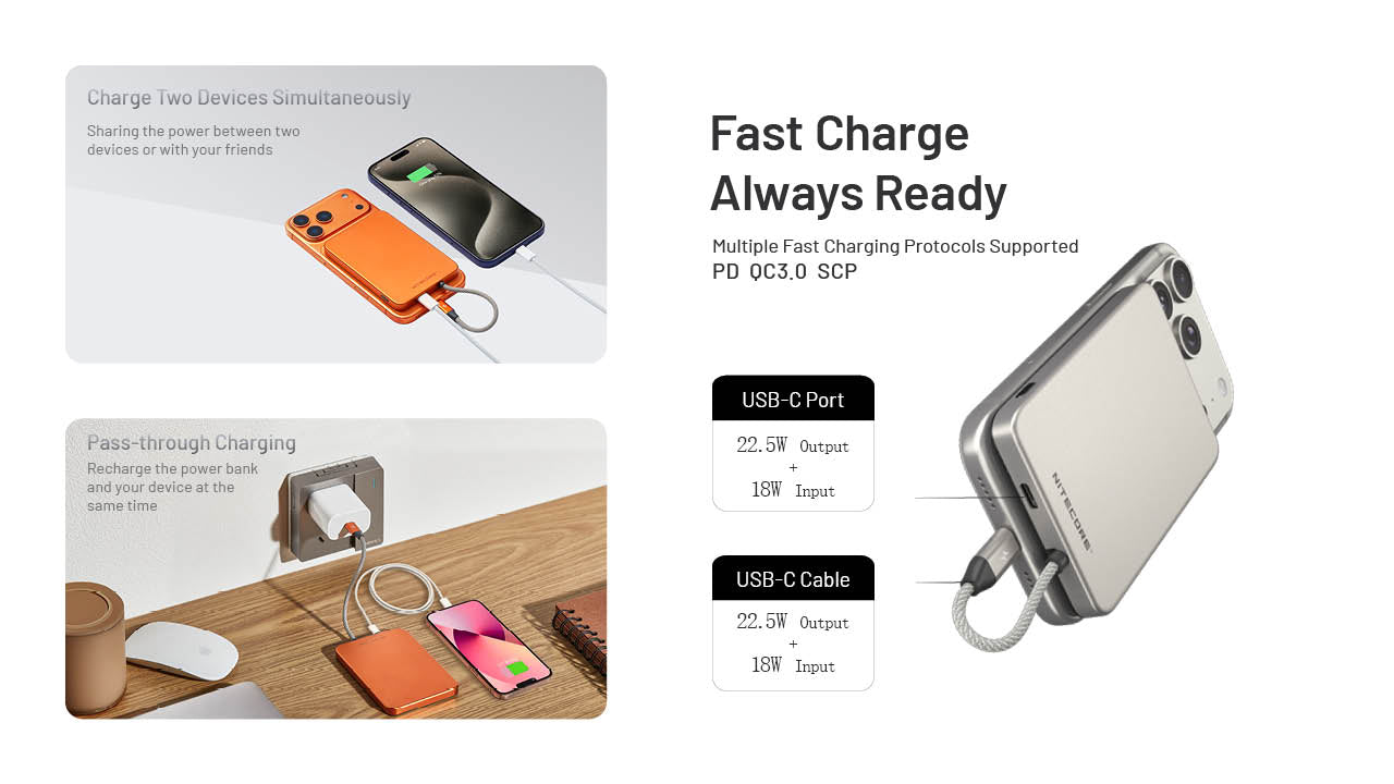 Nitecore POCKET 5 5000mAh Magnetic Power Bank with Built-In Cable