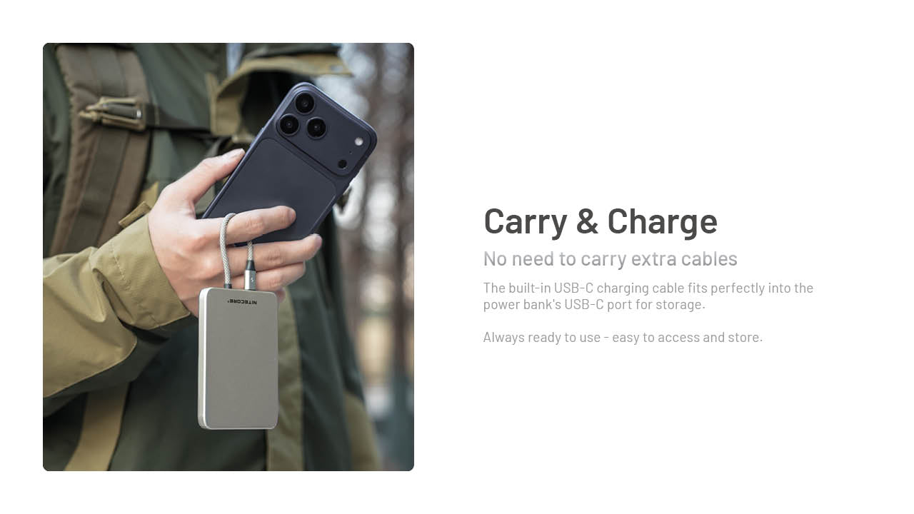 Nitecore POCKET 5 5000mAh Magnetic Power Bank with Built-In Cable