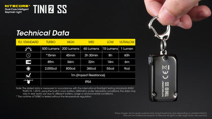 Nitecore TINI 2 500 Lumen Rechargeable Keychain Flashlight (Stainless Steel)