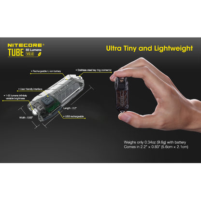 Nitecore TUBE v2.0 55 Lumen USB Rechargeable Keychain Flashlight (Azure)