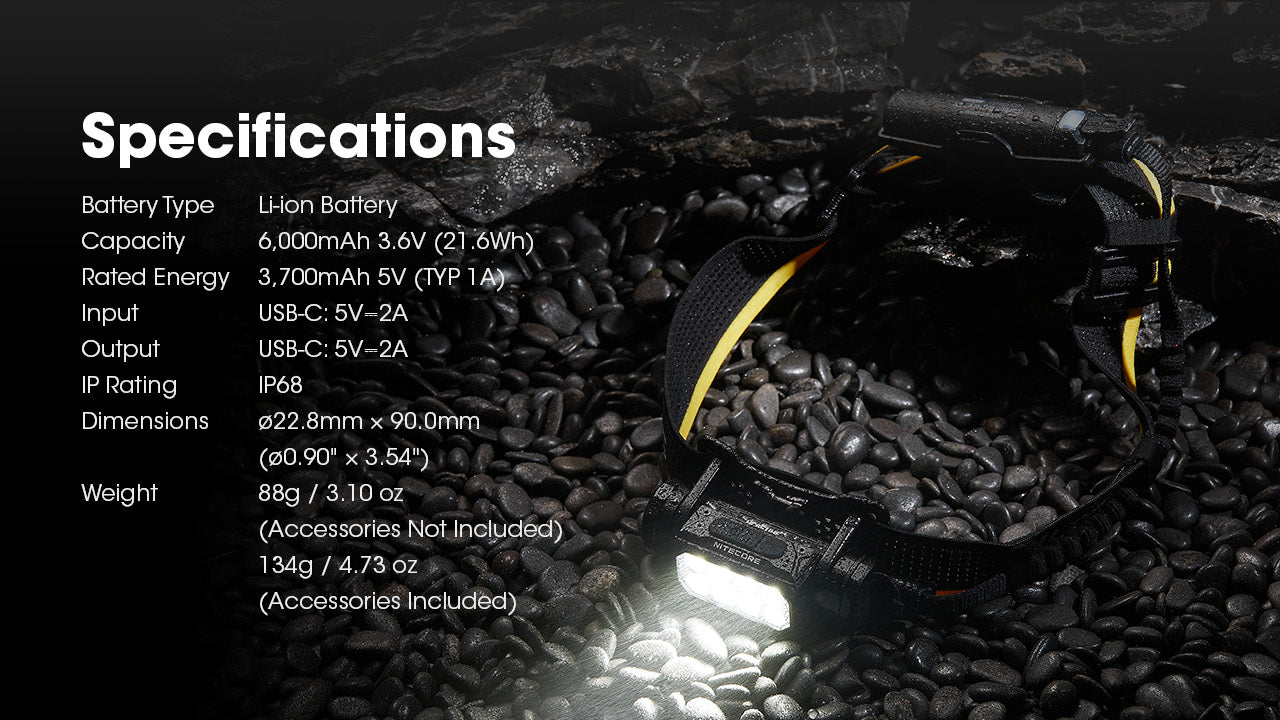 Nitecore Carbon Battery 6K Extended Headlamp Runtime Kit for NU43, NU45, NU53 and HC60 UHE, HC65 UHE, HC70 UHE, and HC75 UHE Headlamps