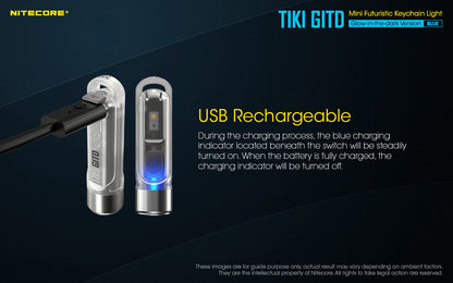 Nitecore TIKI GITD Blue 300 Lumen Rechargeable Keychain Flashlight